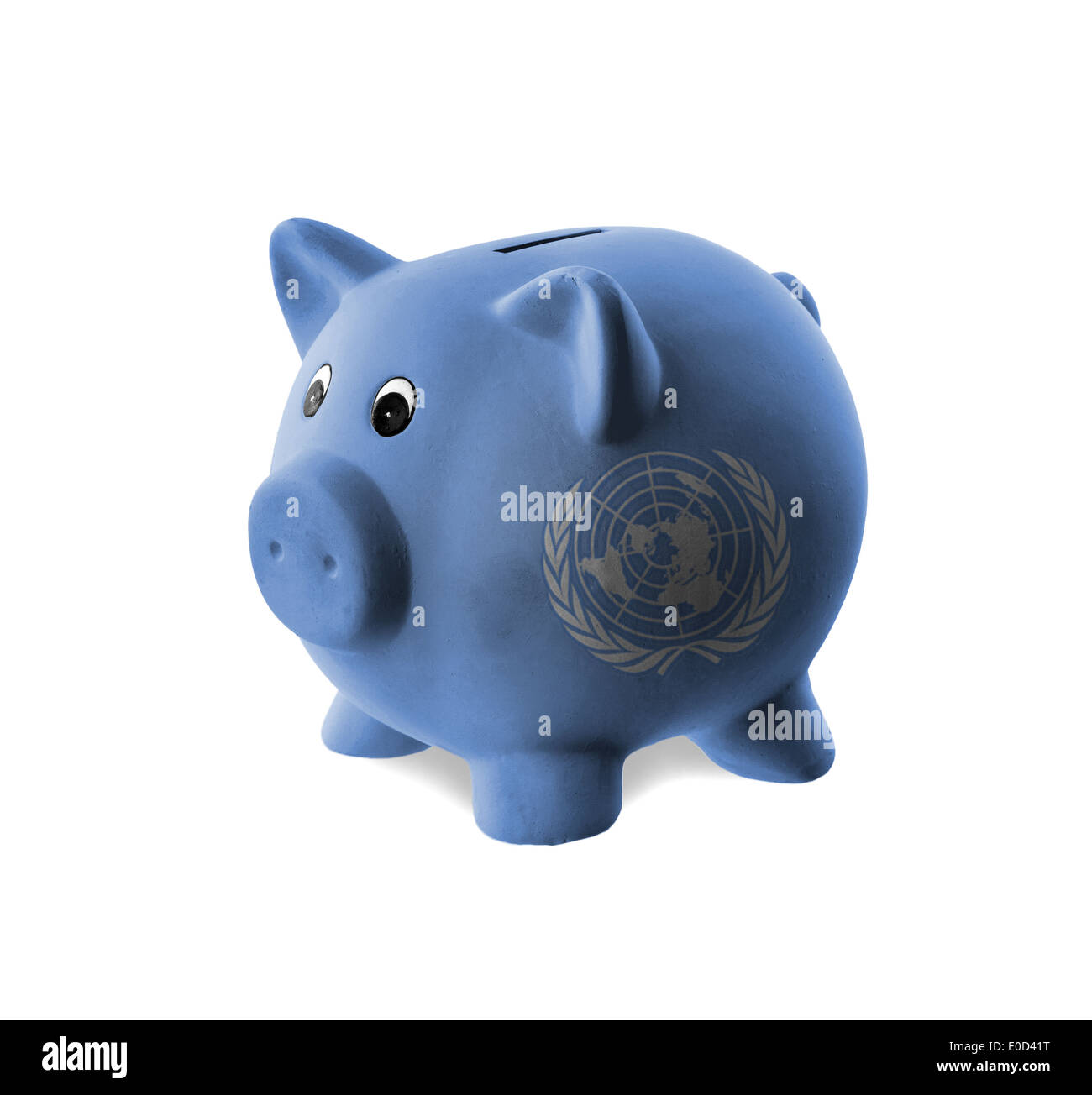 Ceramica salvadanaio con la pittura di bandiera nazionale delle Nazioni Unite Foto Stock