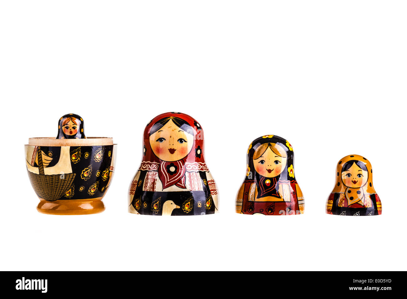 Bambola matrioska set isolato su uno sfondo bianco Foto Stock