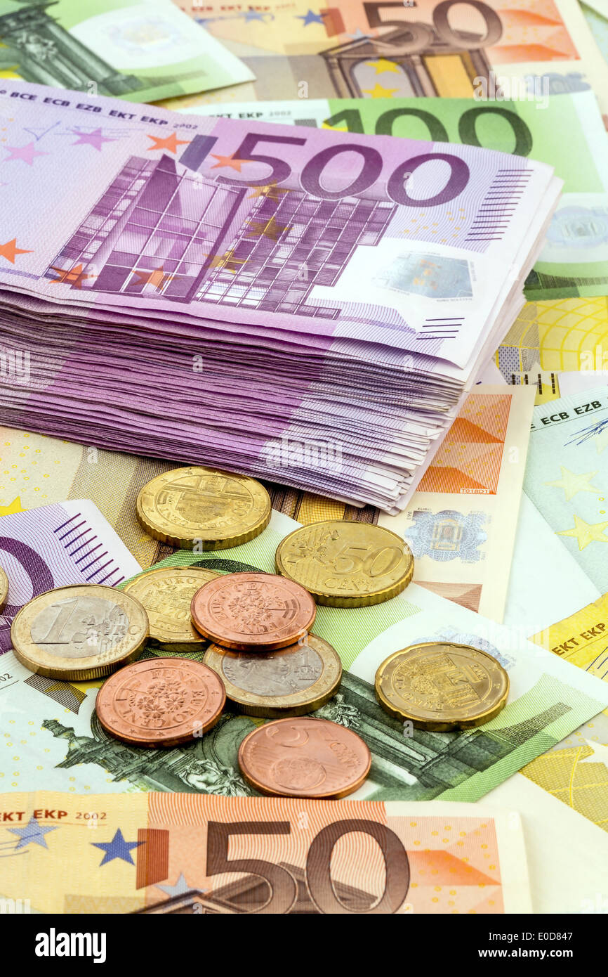 Euro, denaro, valuta, nota, note, bollette, contanti Foto Stock