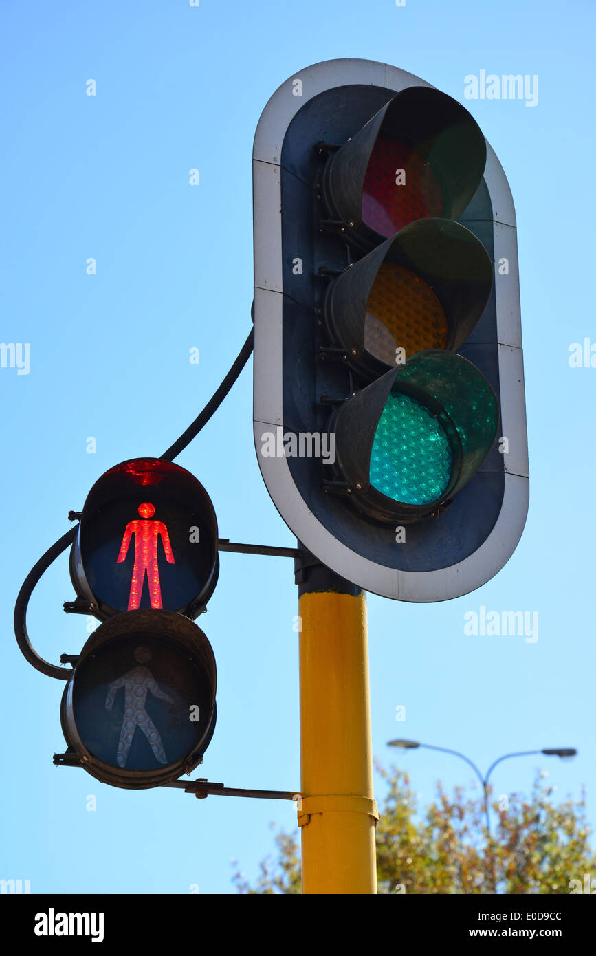 Semaforo con luce di pedone, CBD, Sandton Johannesburg, provincia di Gauteng, Repubblica del Sud Africa Foto Stock