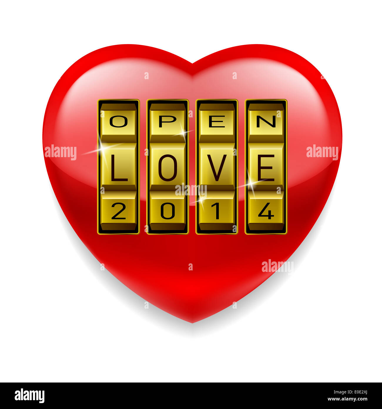 Rosso lucido con cuore aperto amore 2014 come cipher Foto Stock