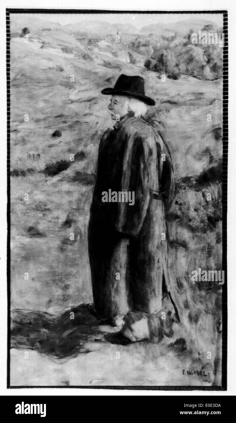 Un ritratto del famoso compositore norvegese Edvard Grieg, dipinto da Erik Werenskiold. Questa opera d'arte cattura l'immagine e la personalità di uno dei musicisti più celebri della Norvegia. Foto Stock