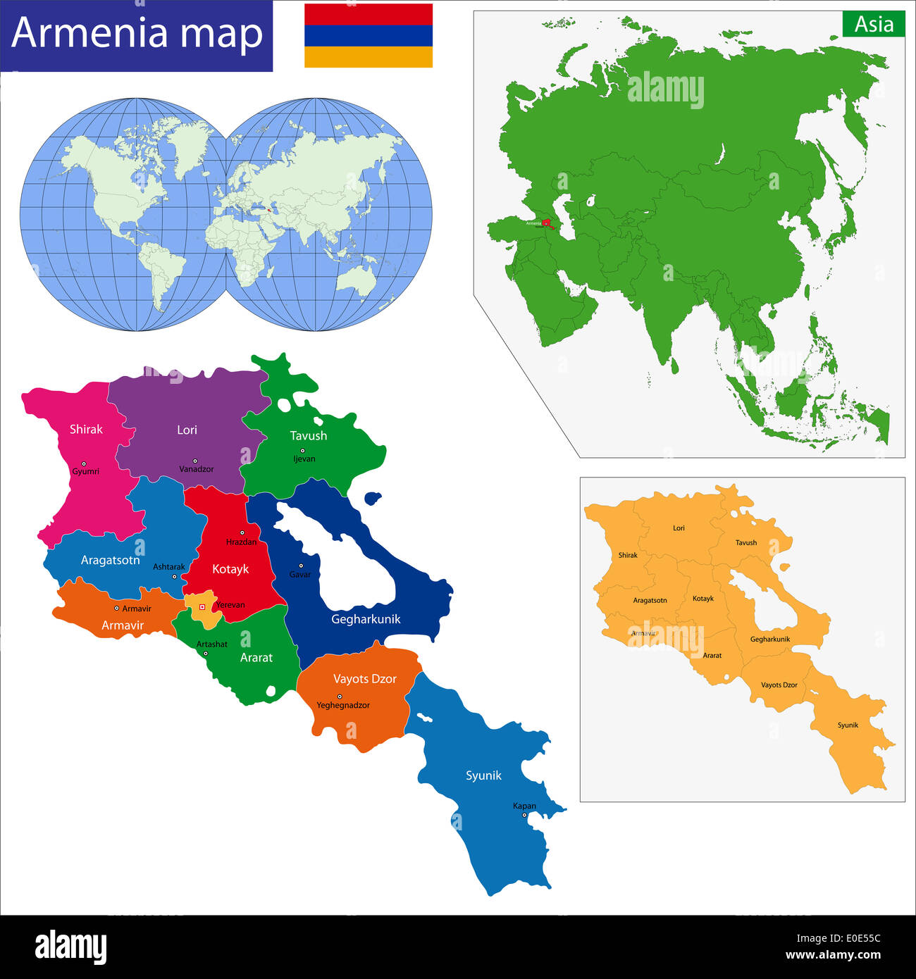 Mappa di divisioni amministrative di Armenia Foto Stock