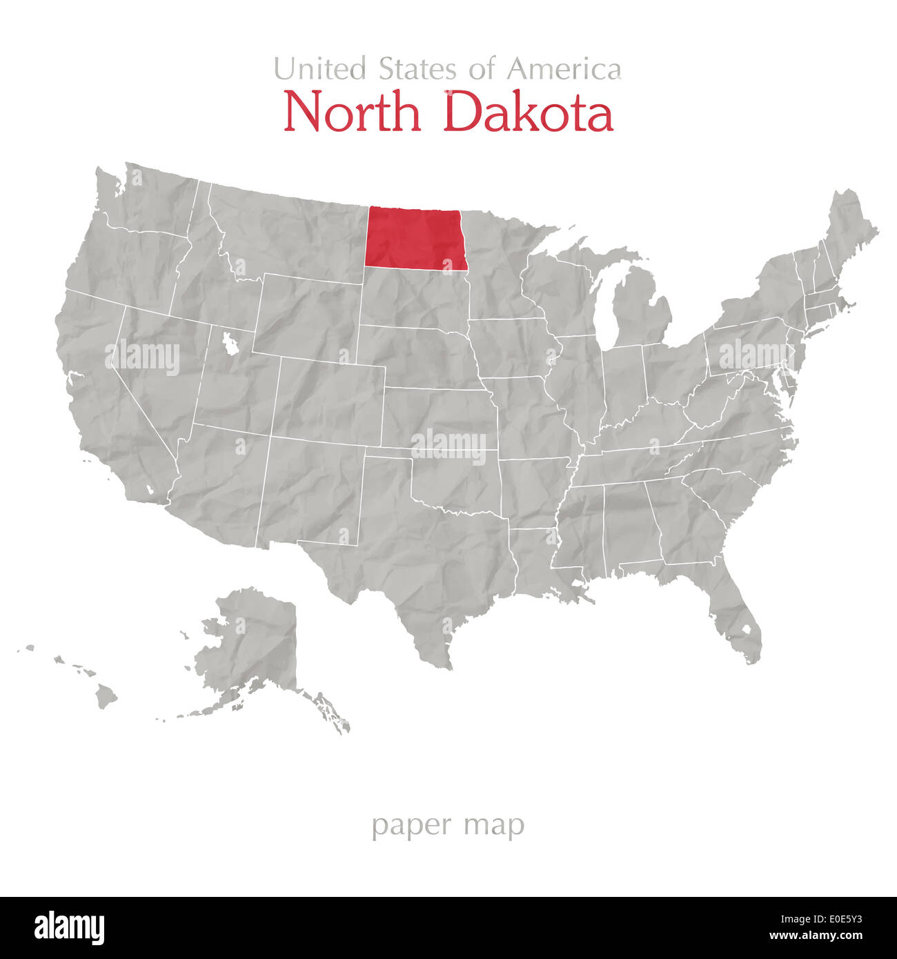 Stati Uniti d'America map e North Dakota territorio isolato su sfondo bianco Foto Stock