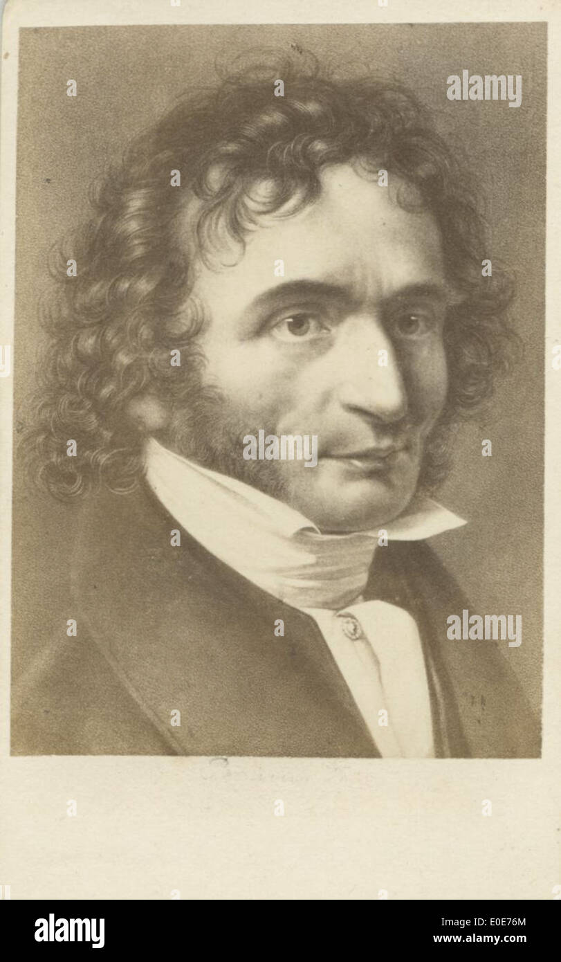 Un ritratto vintage di Niccolò Paganini, un influente violinista e compositore italiano, degli anni '1800 Paganini è rinomato per la sua straordinaria abilità e il suo contributo alla musica classica, in particolare per l'esecuzione del violino. Foto Stock