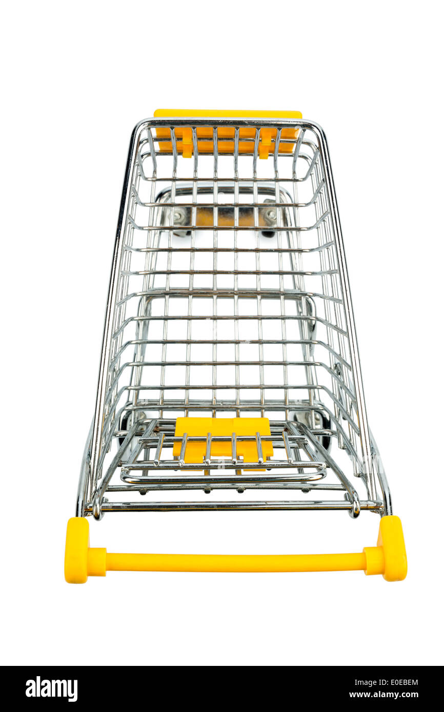 Carrelli di shopping prima di sfondo bianco, foto simbolica per la crisi dei consumi e il potere di acquisto, Einkaufswagen vor Hinter weissem Foto Stock