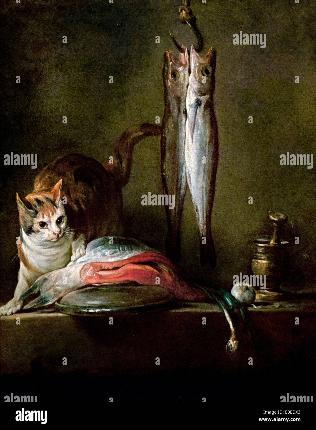 Natura morta con gatto e pesce 1728 Chardin 1699-1779 Francia - Francese Foto Stock