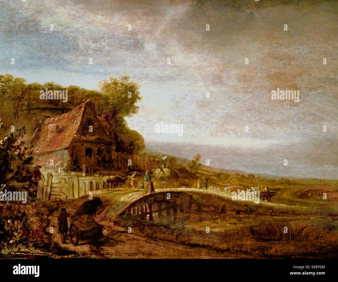 Paesaggio con una fattoria e un ponte 1640 Govert Flinck 1615-1660 Olandese Tedesco Olandese Foto Stock
