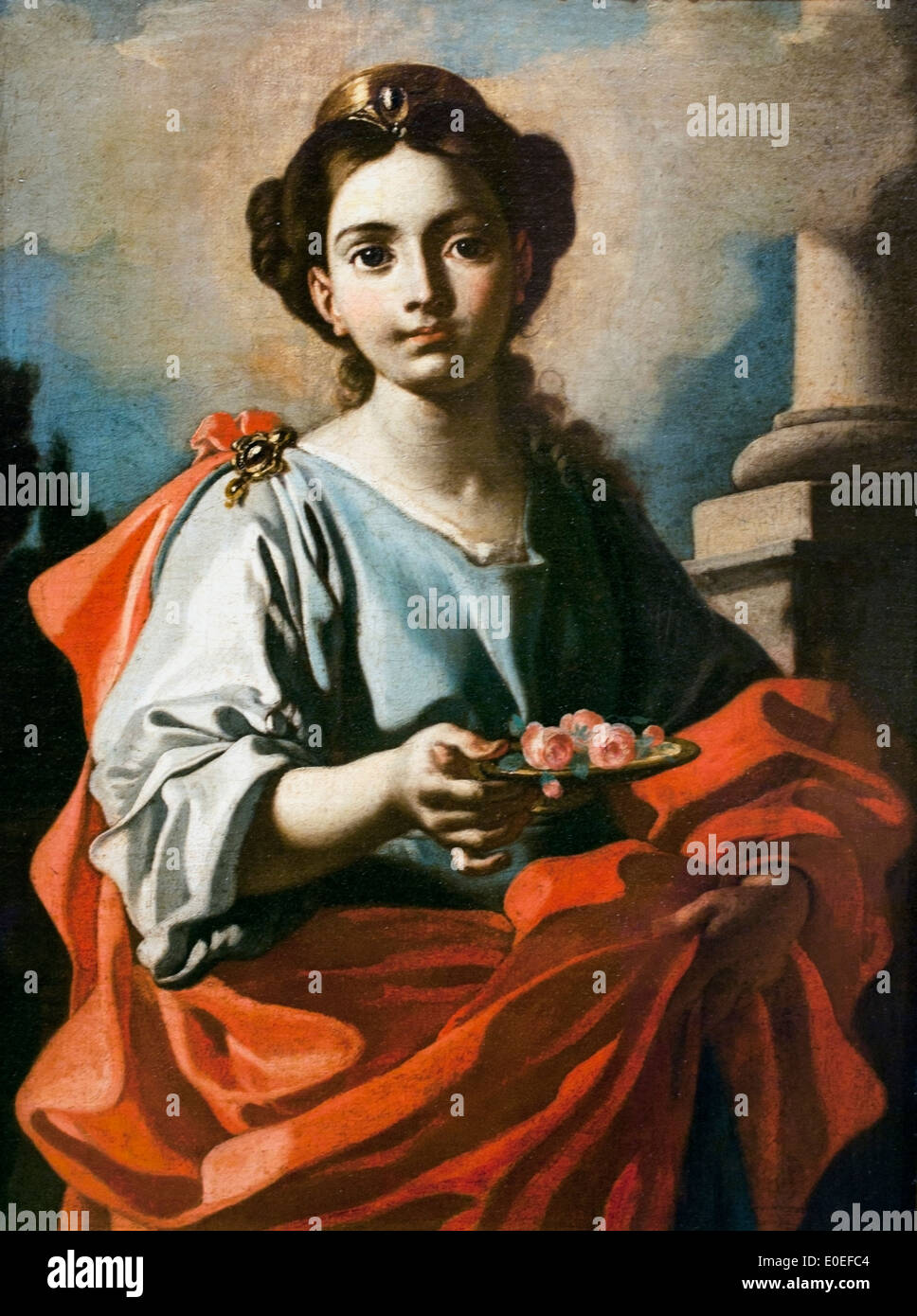 Saint tenendo un piatto con rose Giacomo Cestaro 1718-1779 Italia Italiano Foto Stock