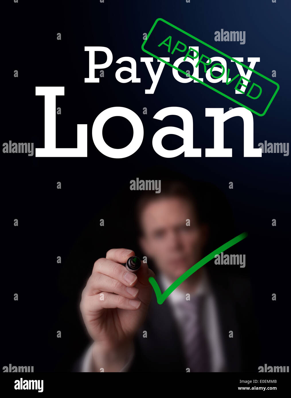 Un sottoscrittore iscritto Payday Loan approvato su uno schermo. Foto Stock