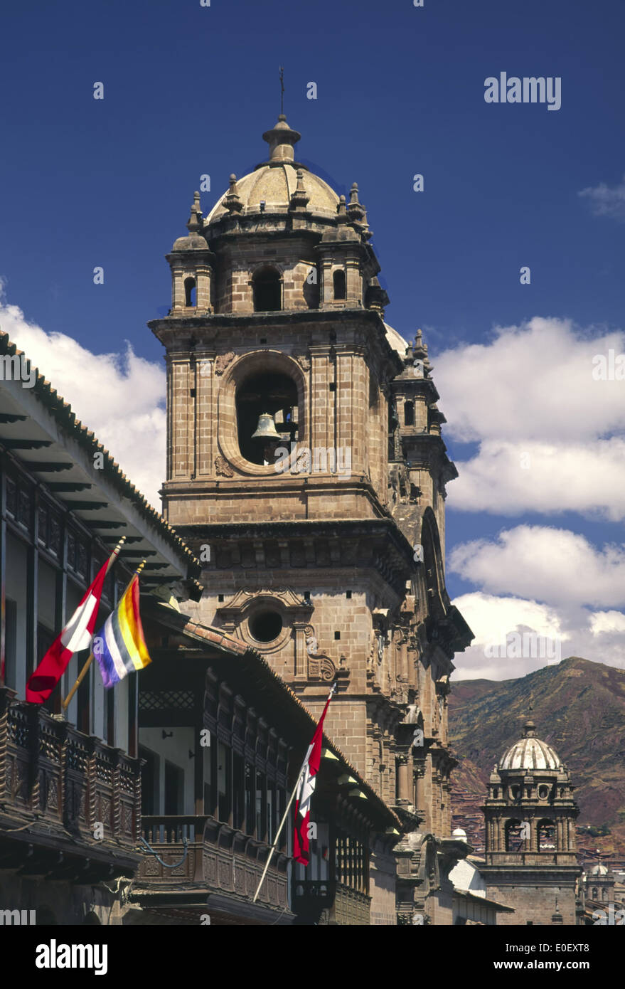 Campanile, La Compania de Jesus (la Compagnia di Gesù) Chiesa, Cuzco, Perù Foto Stock