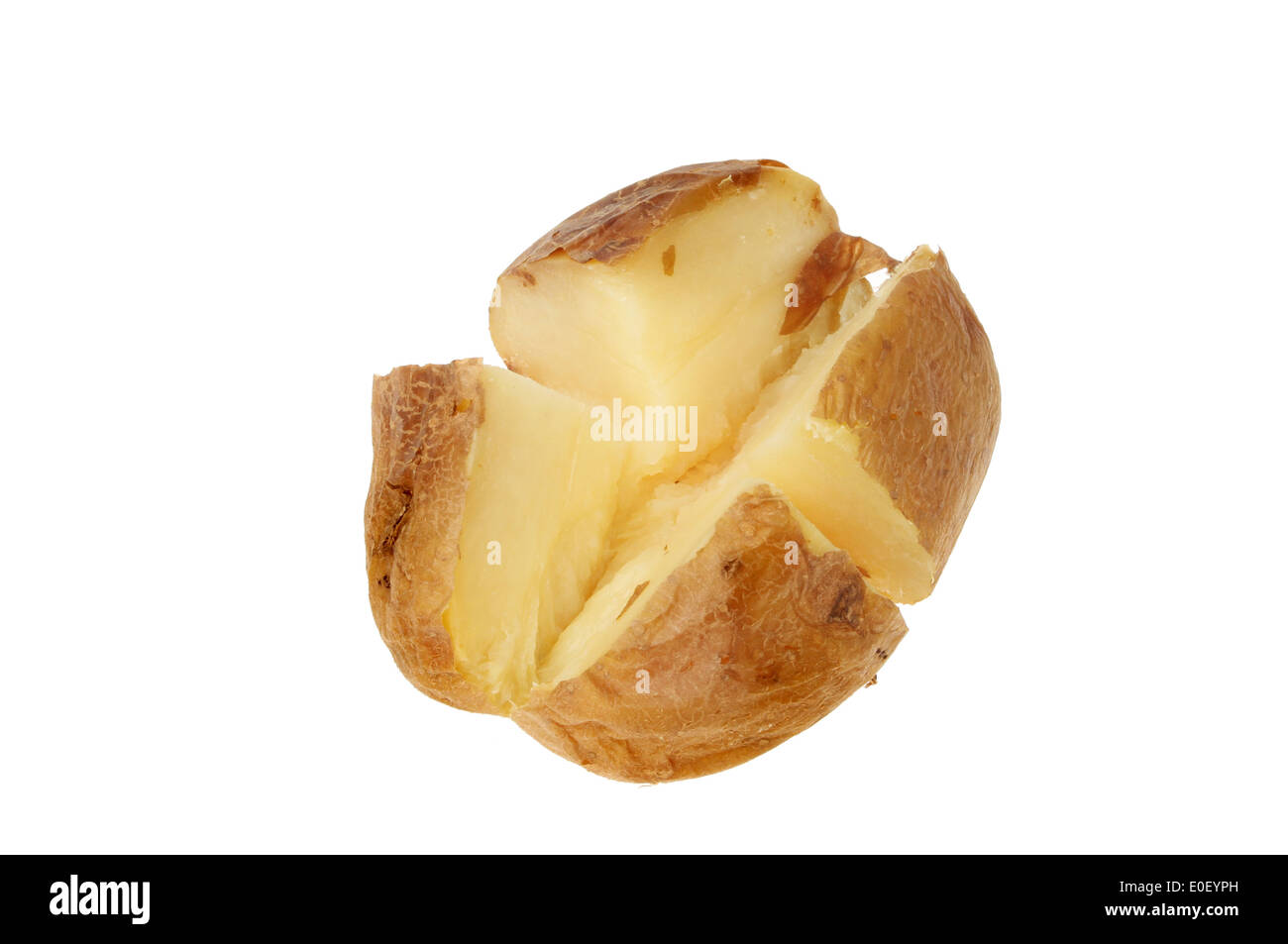 Pianura camicia cotte patate tagliate in quarti isolata contro bianco Foto Stock