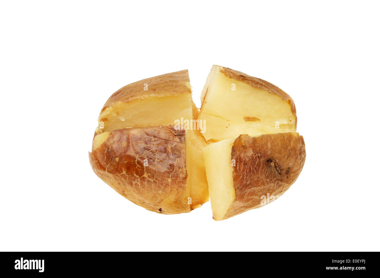 Pianura di patate al forno con ripieno non tagliati in quattro isolati contro white Foto Stock