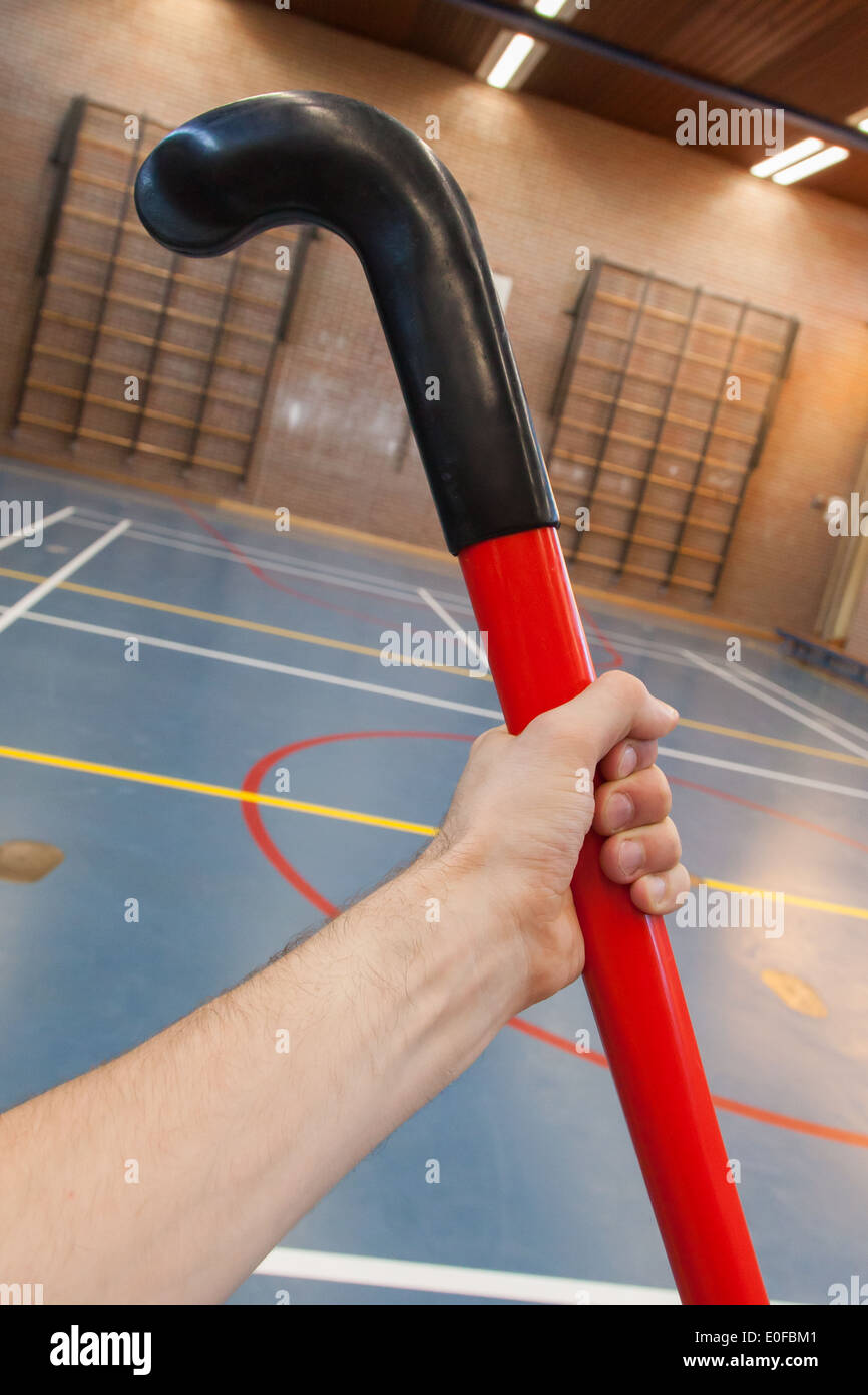 Hockeystick in una vecchia palestra della scuola, Olanda Foto Stock
