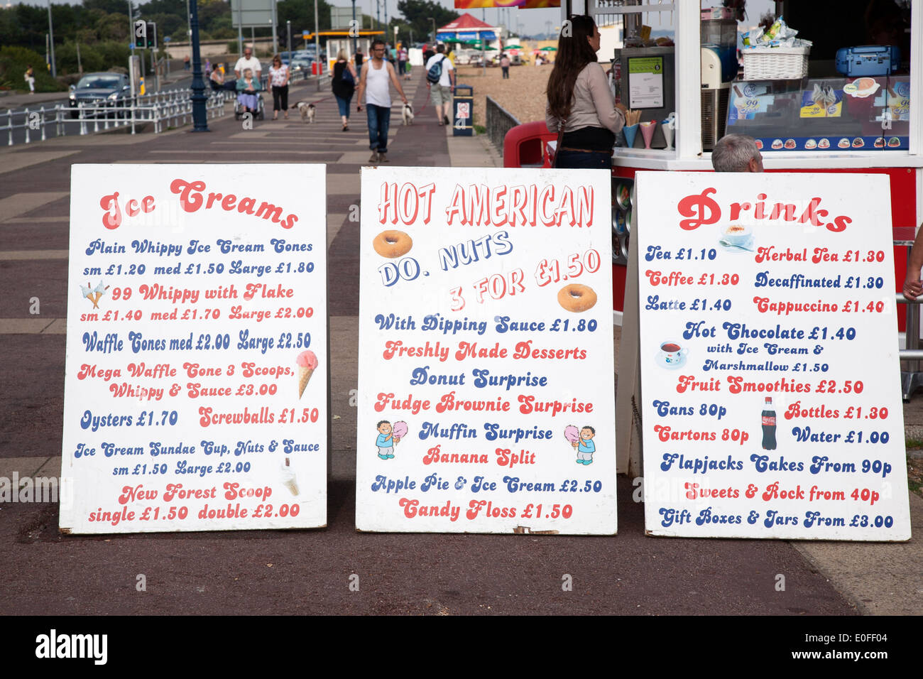 Il cibo e le bevande Menu, Southsea, Portsmouth, England, Regno Unito Foto Stock