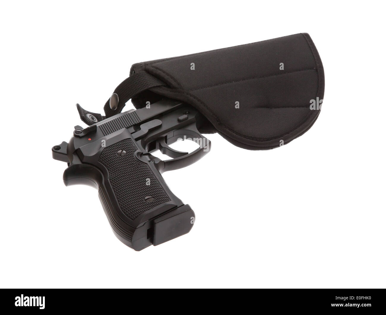 9mm pistola in una custodia flessibile, isolato su bianco Foto Stock