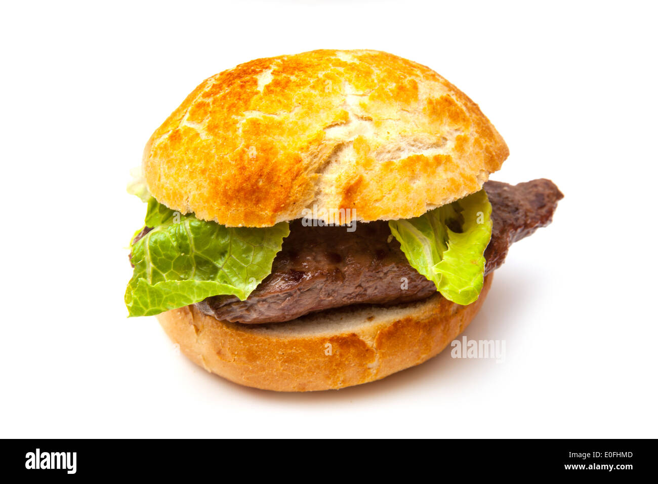 Carni di cavallo steak burger su un bianco di sfondo per studio. Foto Stock