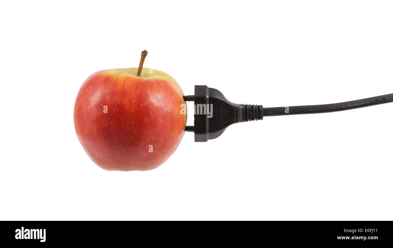 Cavo di alimentazione apple, concetto di comunicazione isolato su bianco Foto Stock