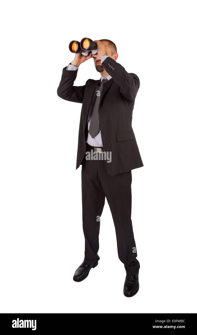 Ritratto di un giovane imprenditore maschio alla ricerca di opportunità di business, isolato Foto Stock