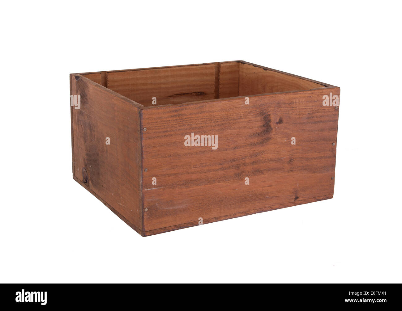 Casse di legno isolato su uno sfondo bianco, camera per il testo Foto Stock