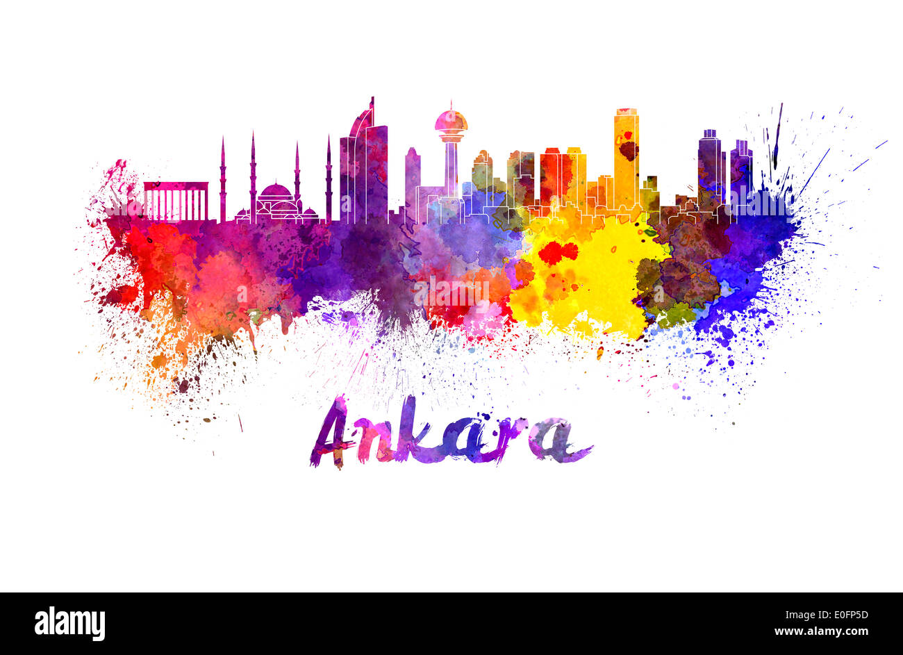 Lo skyline di Ankara in acquerello schizza Foto Stock