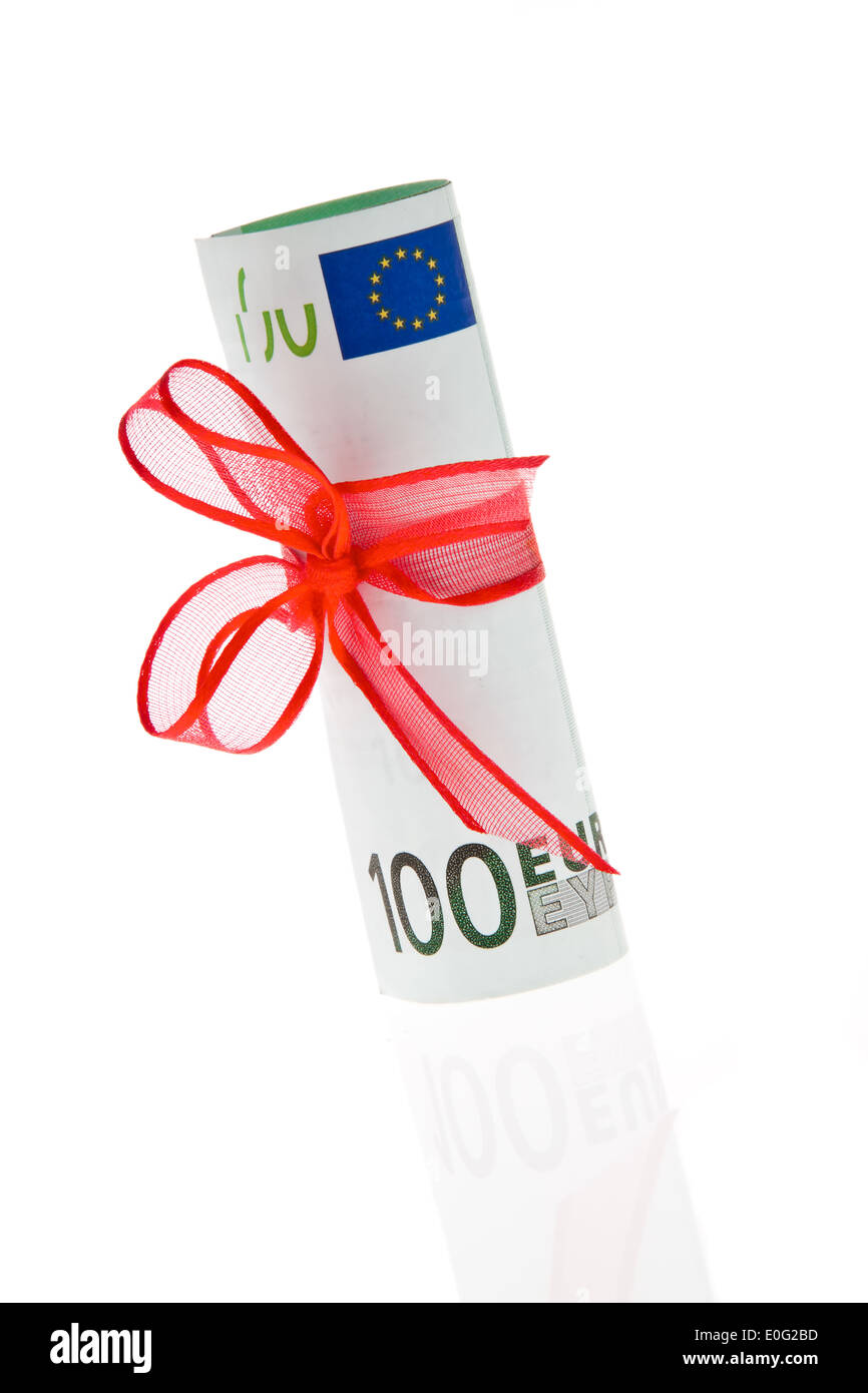 Presente con il denaro. Di Euro di banca nota., Geschenk mit Geld. Euro Geldschein. Foto Stock