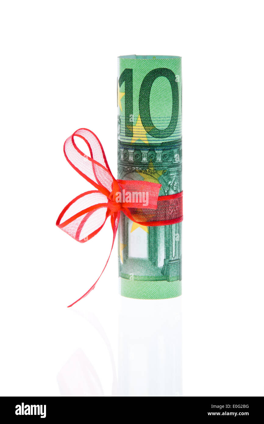Presente con il denaro. Di Euro di banca nota., Geschenk mit Geld. Euro Geldschein. Foto Stock