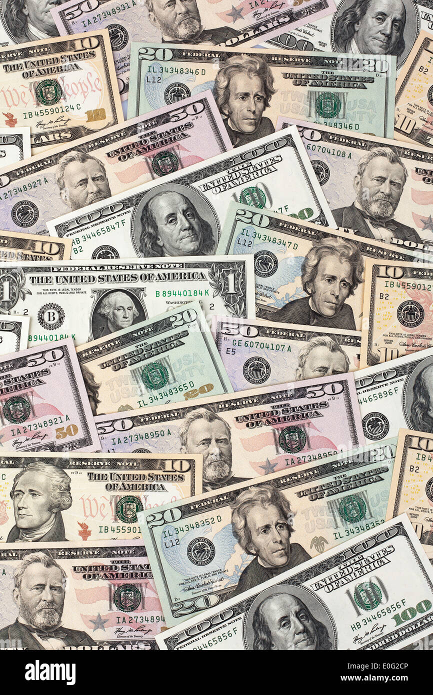 Carta Moneta valuta finanziare close-up dollaro usa usa, carta moneta valuta US STATI UNITI D'AMERICA Foto Stock