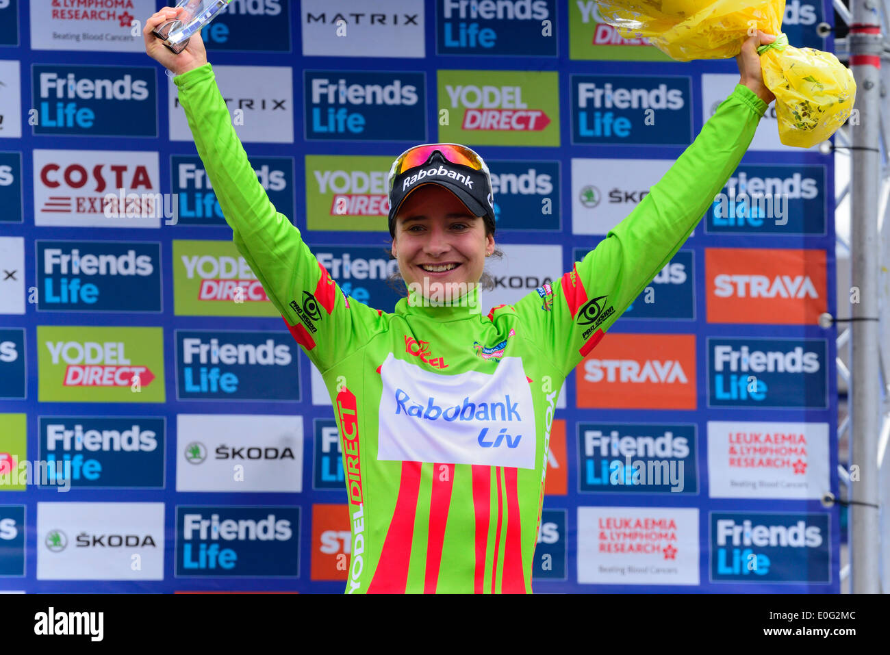 Marianne Vos vince il Yodel punti diretta jersey in amici la vita delle donne ciclo Tour gara su11th Maggio 2014,Bury St Edmunds, Regno Unito Foto Stock