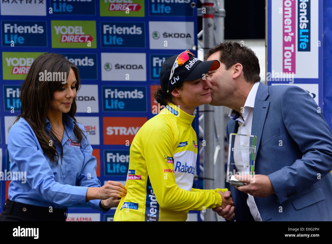 Marianne Vos vince la vita amici maglia gialla nella vita degli amici delle donne ciclo Tour gara su11th Maggio 2014,Bury St Edmunds, Regno Unito Foto Stock