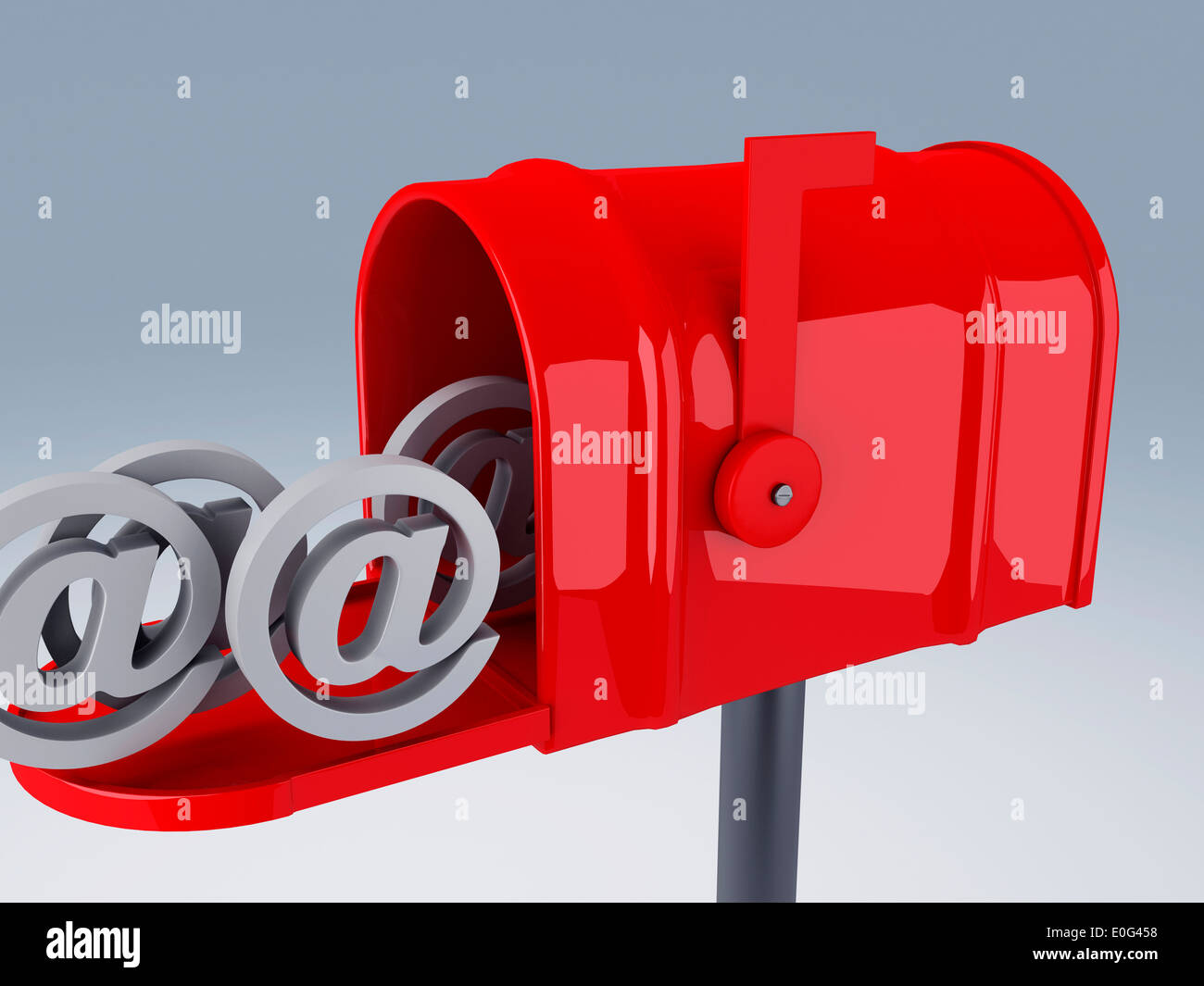 Rosso nella casella di posta con il simbolo a. 3D illustrazione Foto Stock