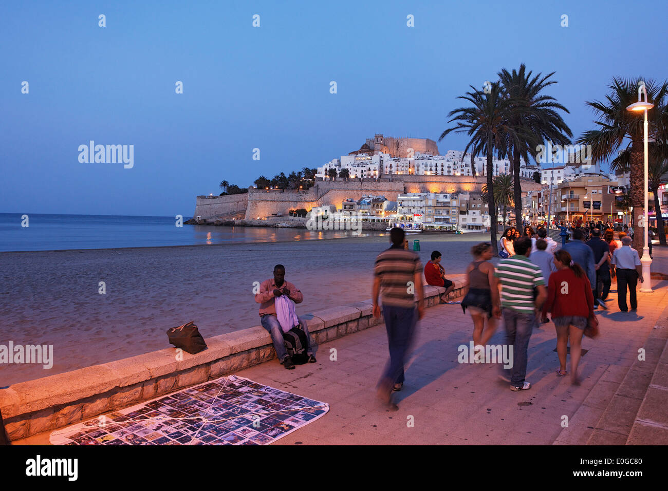 Città vecchia con il castello, peniscola Costa del Azahar, Valencia, Spagna Foto Stock