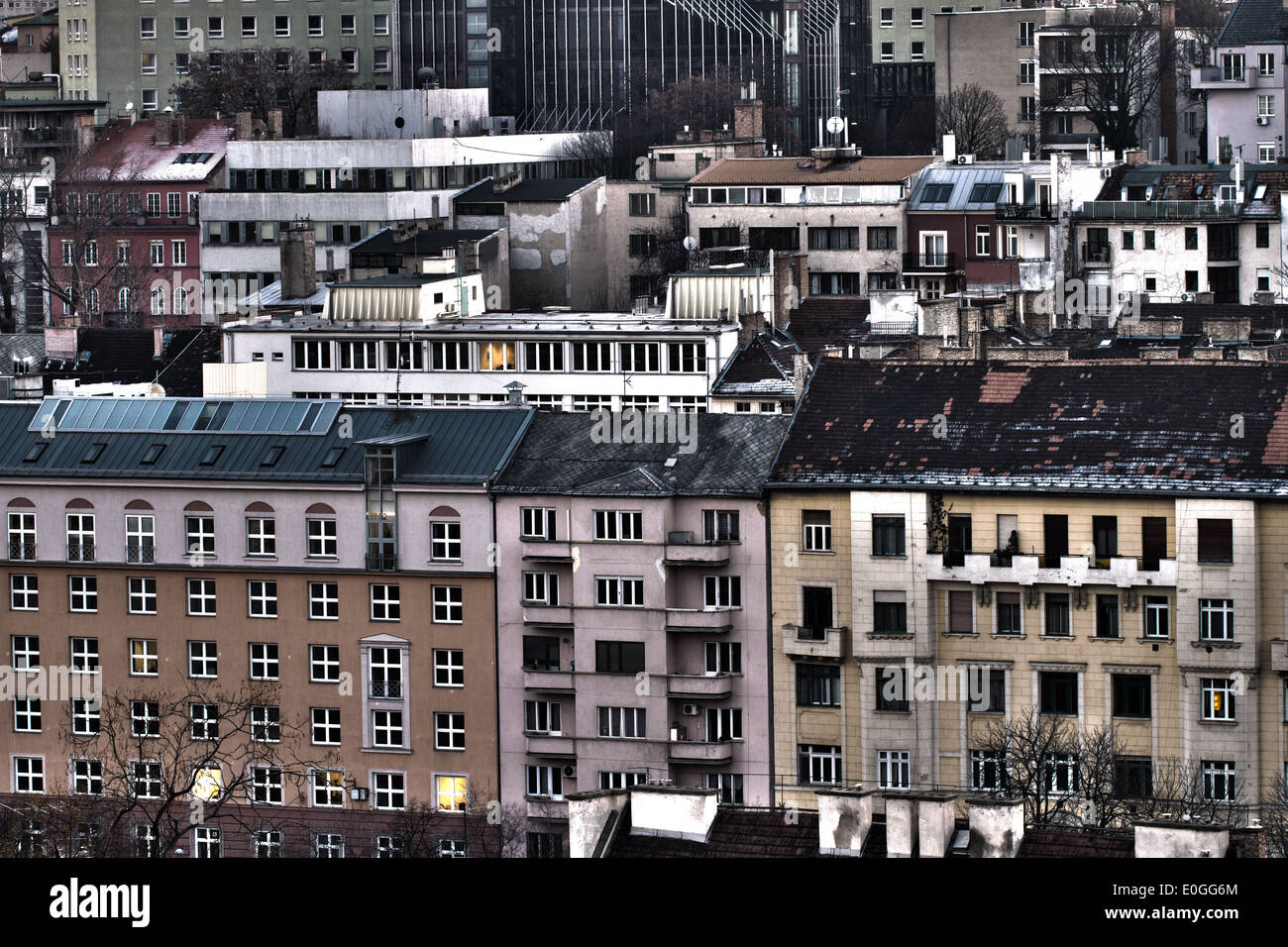 Inverno urbanscape vista di edifici a Budapest Ungheria Foto Stock