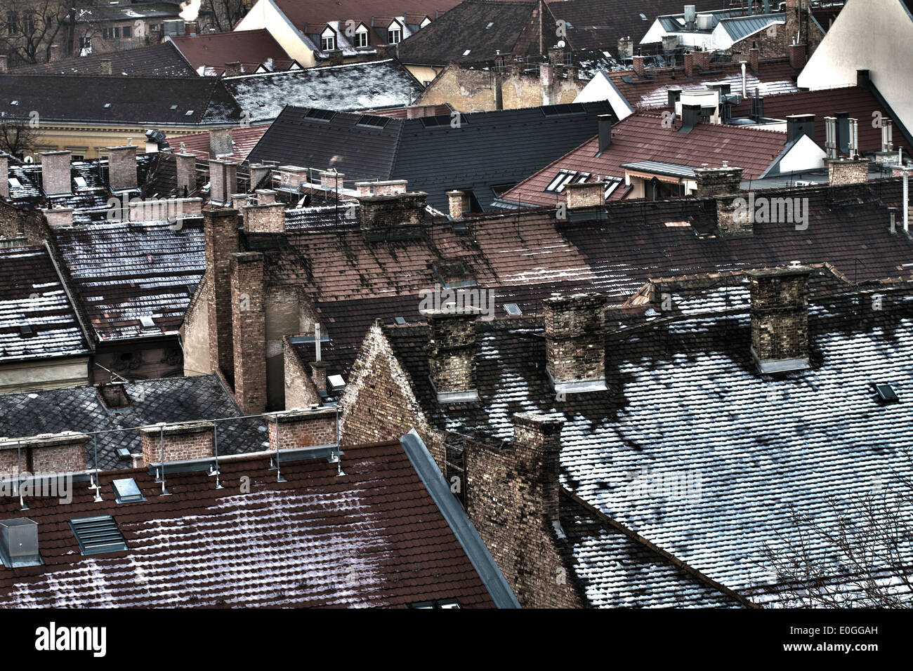 Inverno urbanscape vista di edifici a Budapest Ungheria Foto Stock