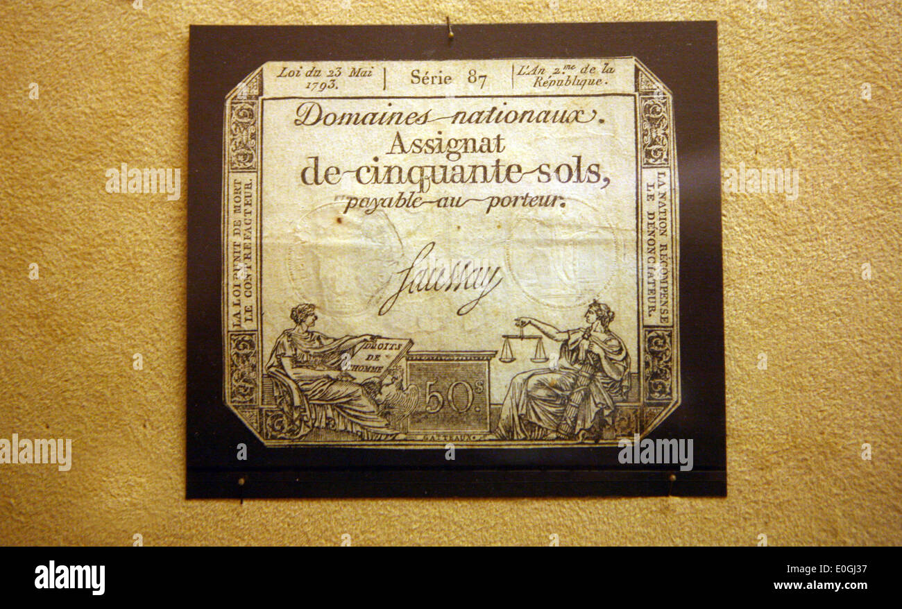Inizio carta moneta Assignat di 50 sol 1793 Foto Stock