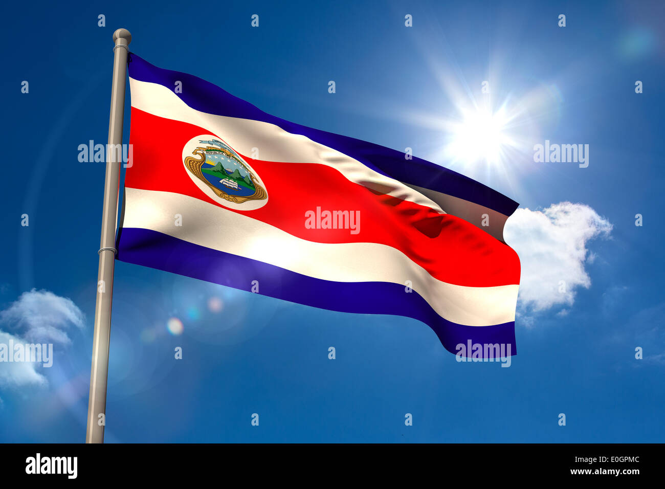 Costa Rica bandiera nazionale sul pennone Foto Stock