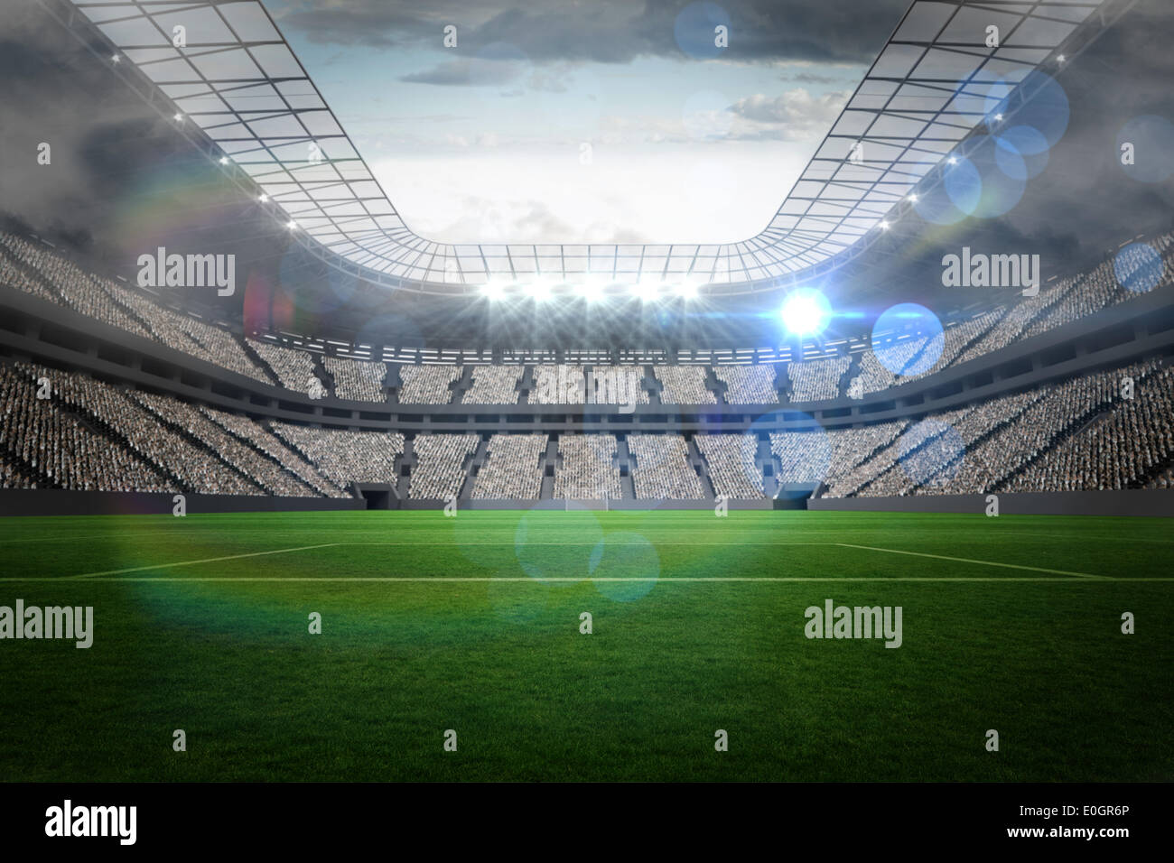 Grande stadio di calcio con luci Foto Stock