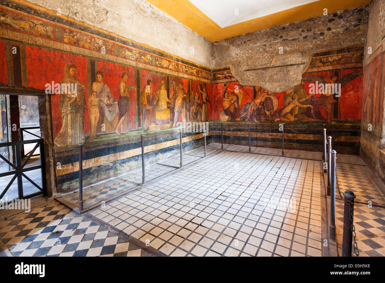L affresco nella Villa de misteri, la storica città di Pompei nel Golfo di Napoli, Italia, Europa Foto Stock