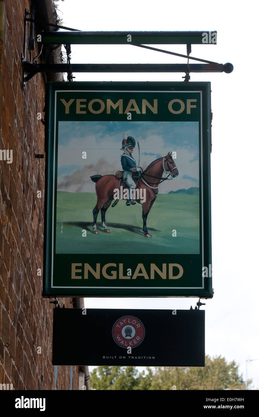 Yeoman di Inghilterra pub segno, Wootton, Northamptonshire, England, Regno Unito Foto Stock