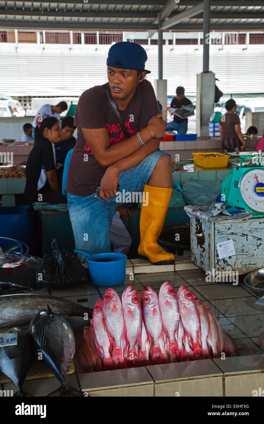 La mattina al mercato del pesce in Kota Kinabalu - Sabah, BORNEO MALAYSIA Foto Stock