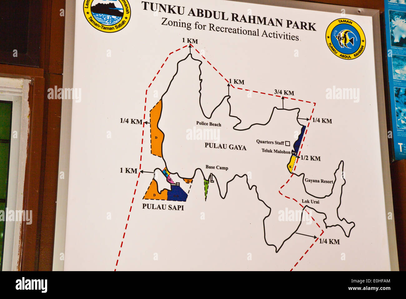 Mappa dell'ISOLA DI PULAU GAYA nel Parco Tunku Abdul Rahman - Sabah, BORNEO MALAYSIA Foto Stock