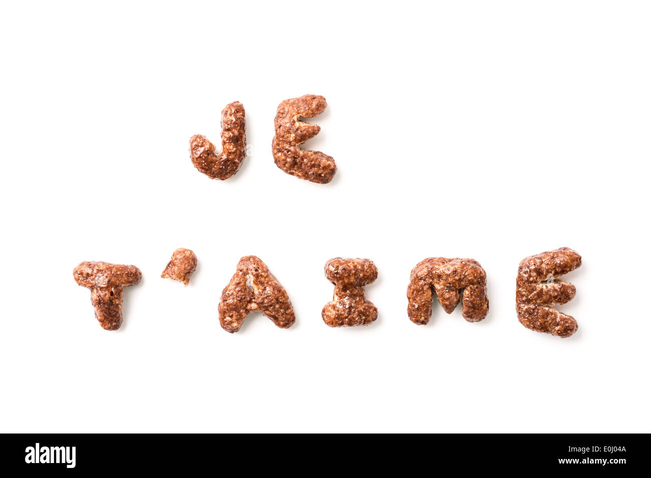 Il cioccolato ti amo in francese Je t'aime isolato Foto Stock