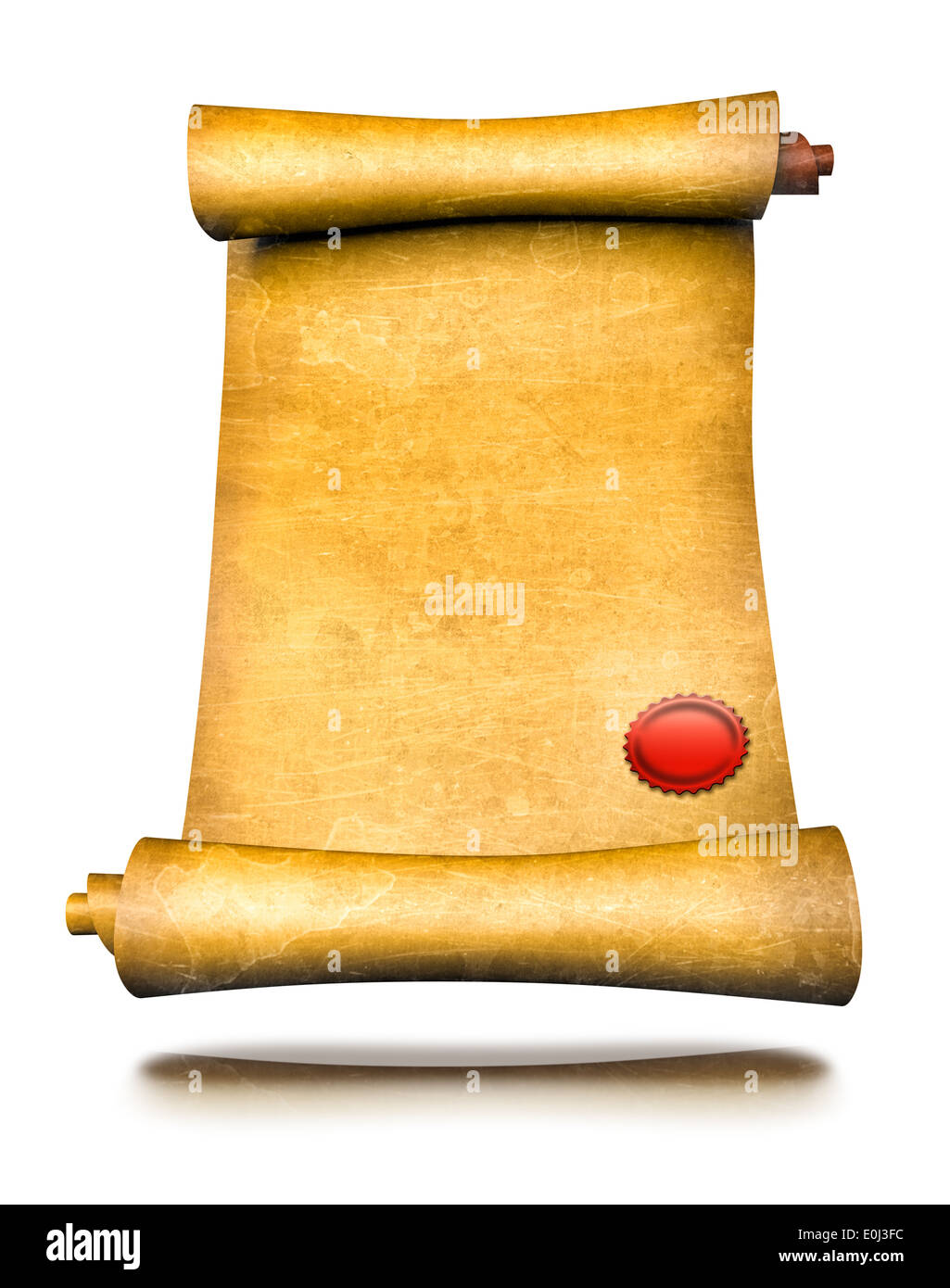 Vecchia carta pergamena scorrere con sigillo rosso di cera Foto Stock