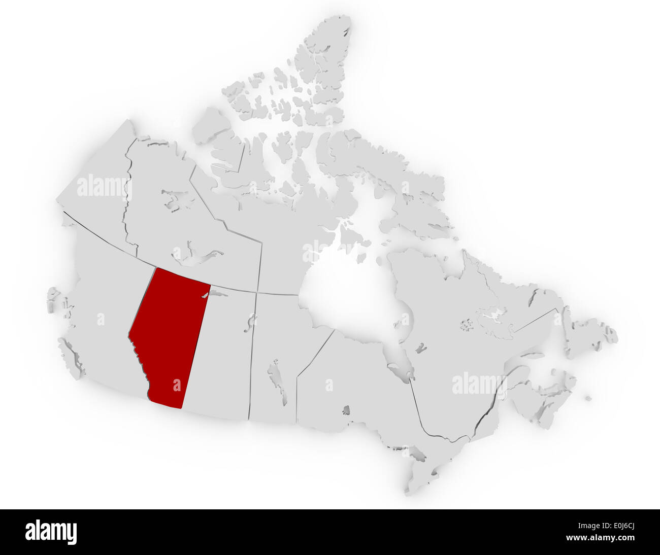 3D Render del Canada evidenziando Alberta Foto Stock