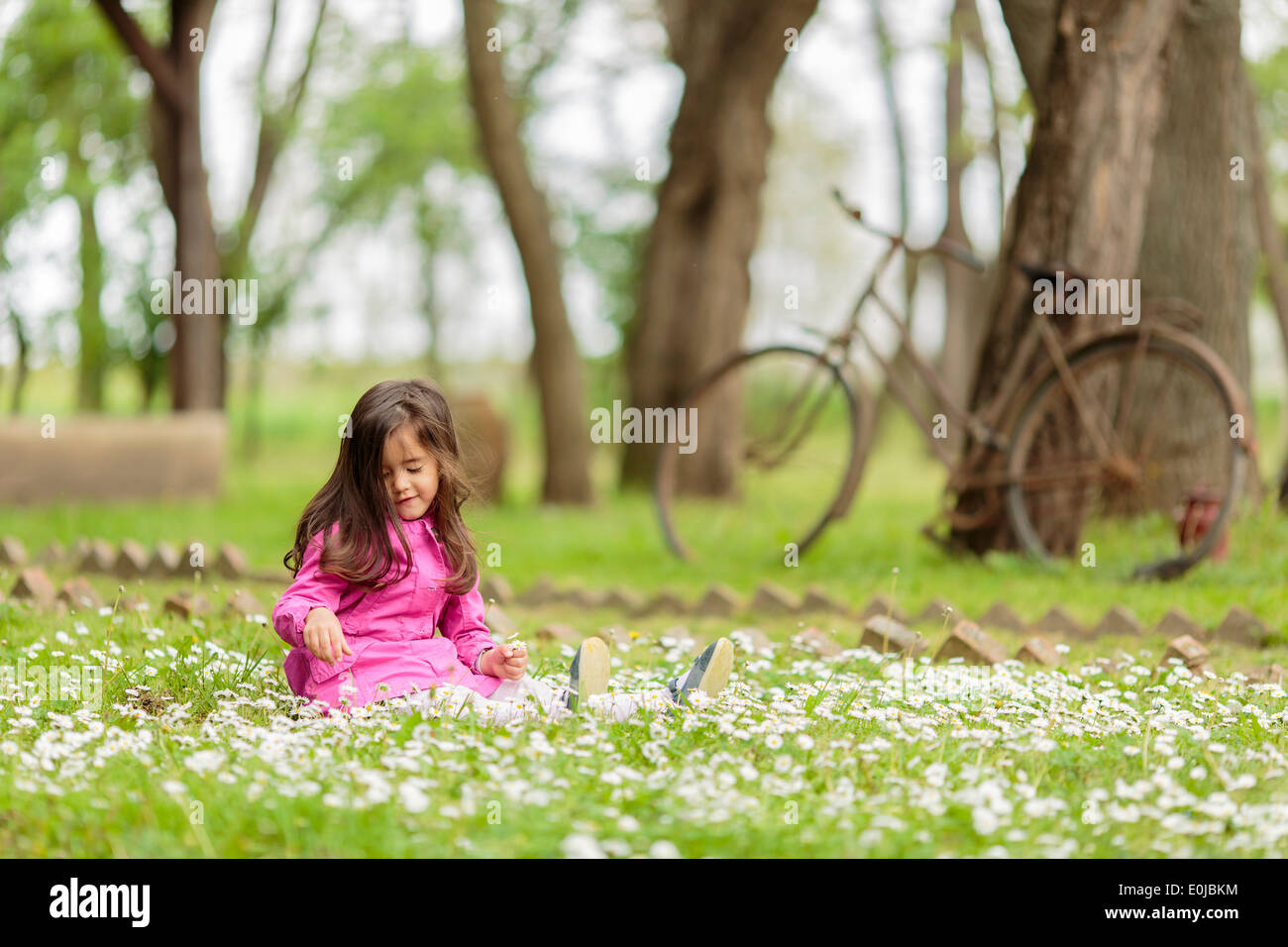 Bambina al campo di primavera Foto Stock