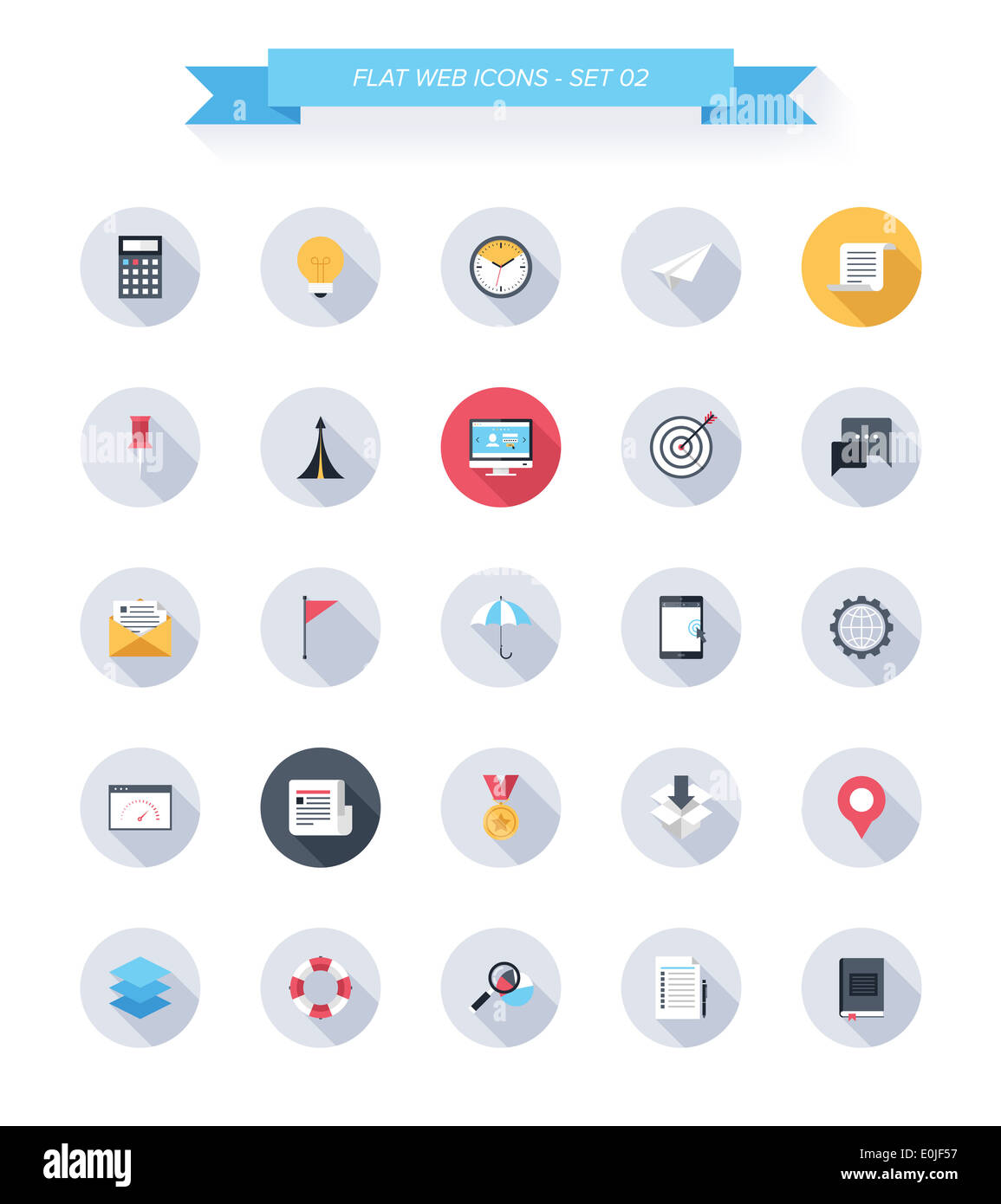 Vettore Collezione di moderno, semplice piatto e alla moda di business e office icone con lunga ombra. Foto Stock