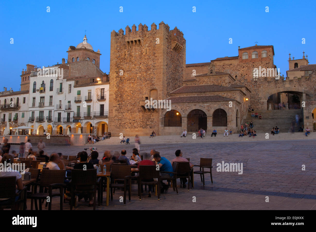 Caceres, la piazza principale, la Città Vecchia, Plaza Mayor, il sito patrimonio mondiale dell'UNESCO, Via de la Plata, Route d'argento, Estremadura, Spagna Foto Stock