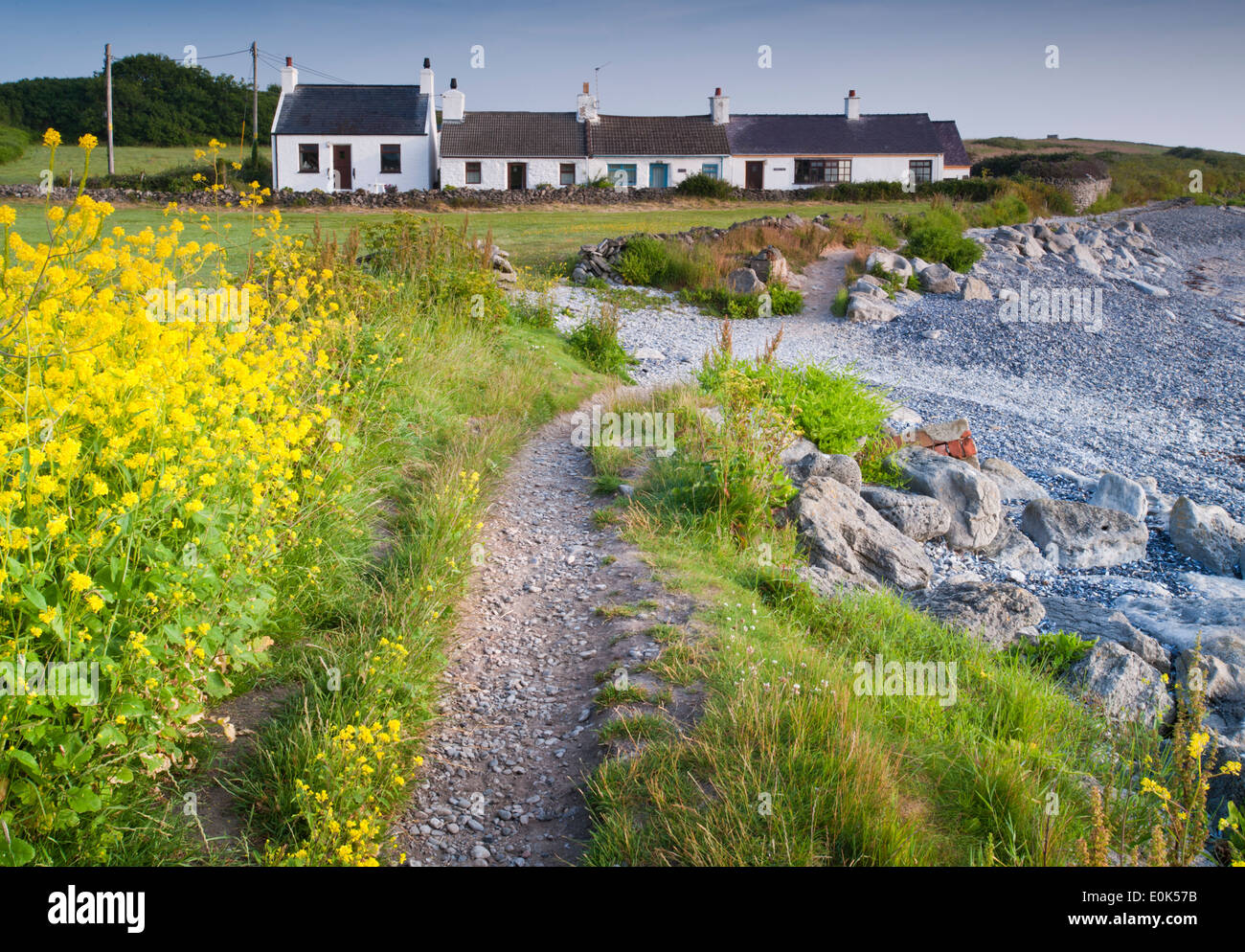 Cottage costiere e di Anglesey Coast Path, Moelfre, Anglesey, Galles del Nord, Regno Unito Foto Stock