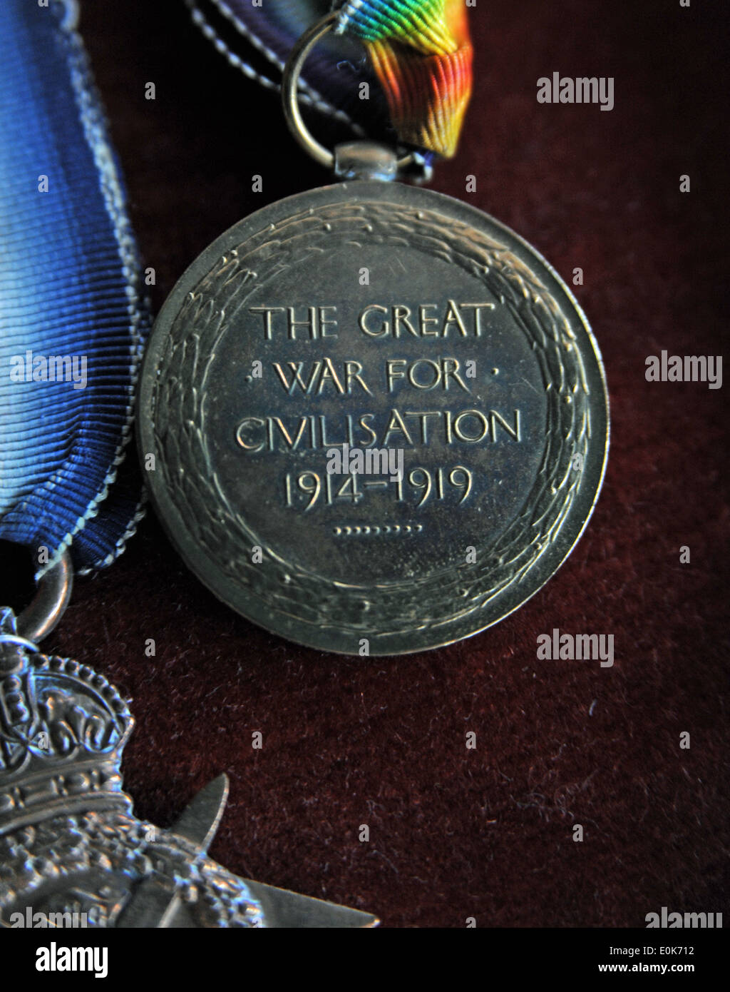 British medaglie dato per il servizio per coloro che hanno combattuto nella prima guerra mondiale o Grande Guerra 1914 - 1919 Foto Stock