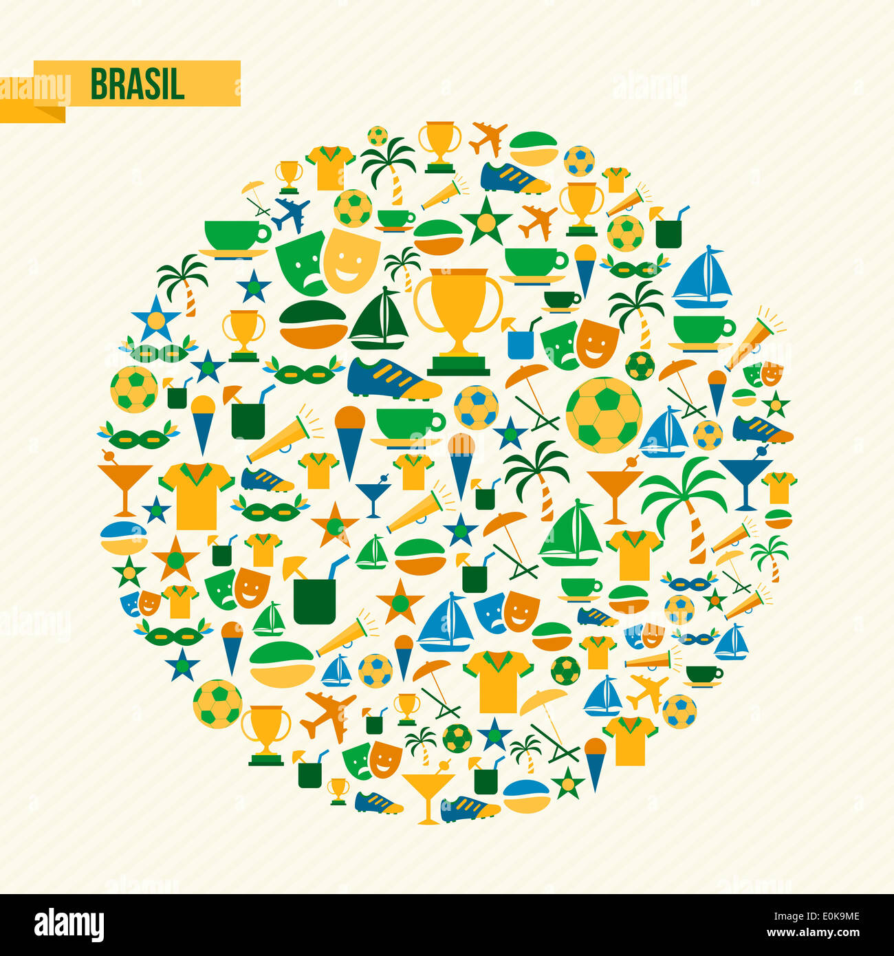 Brasile 2014 campioni del calcio set di icone di forma circolare. EPS vettore10 organizzati in strati per operazioni di editing semplici. Foto Stock